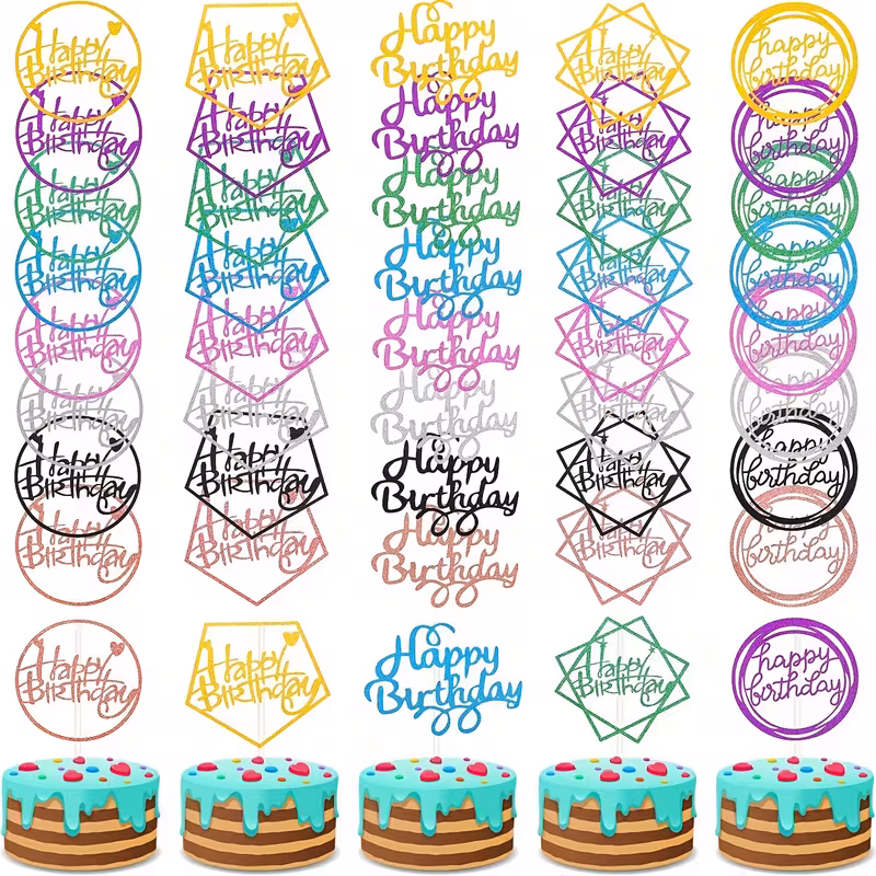 Cake Topper Happy Birthday Glitter