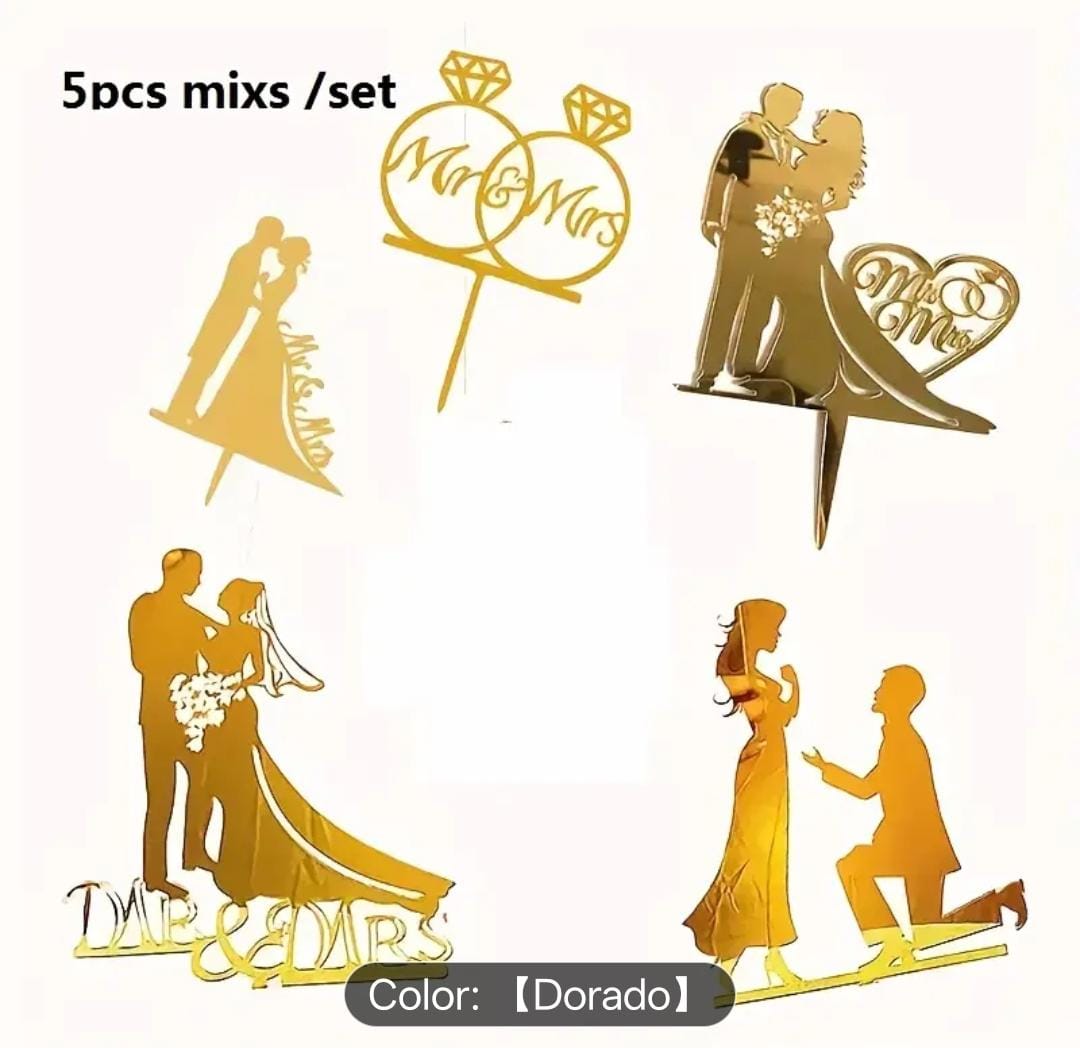 Cake Topper Boda Dorado
