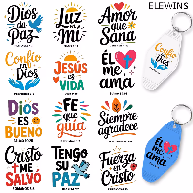 Pegatinas para llaveros de frases cristianas