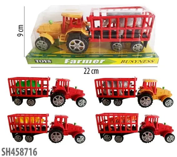 Tractor de granja con remolque animales