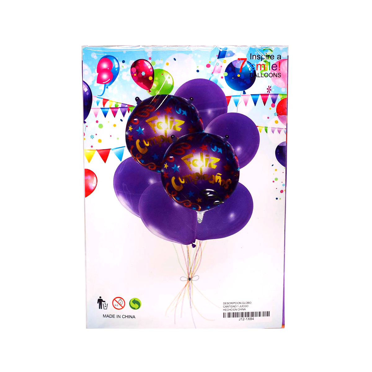 Set de 7 Globos Estampado Feliz Cumpleaños